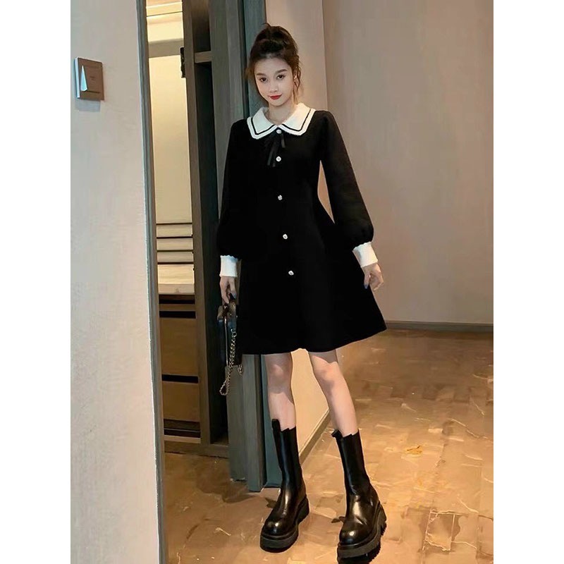 Váy Nữ Chất Len Quảng Châu Pha Cổ Sen Trắng Hàng Cao Cấp M048 | BigBuy360 - bigbuy360.vn