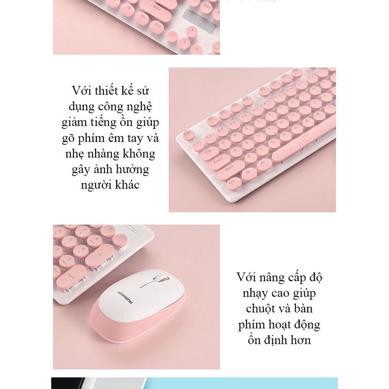 Bộ Bàn phím và chuột không dây Wireless Xingmen N520 thiết kế chống tia nước, siêu cute - Combo phím chuột không dây