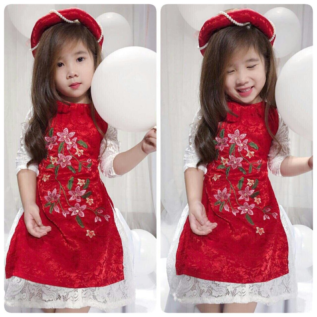 Set áo dài đỏ cực yêu cho bé diện lễ tết 1-8 tuổi