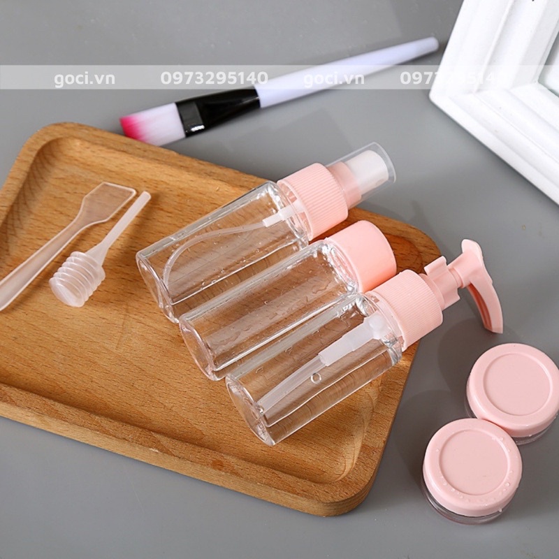 Bộ chiết mỹ phẩm, lọ chiết mỹ phẩm trong suốt kèm túi zip đi du lịch tiện lợi-Tiệm Cói Cô Lê