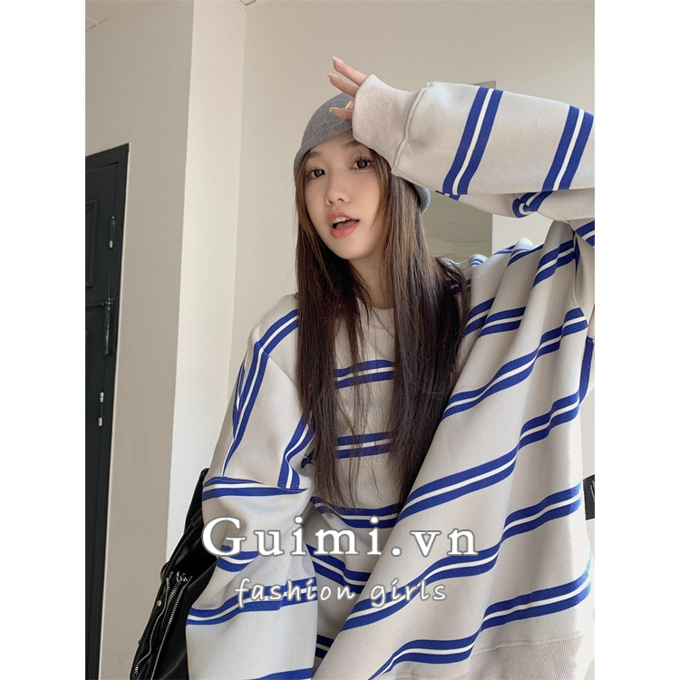 NZN Áo Sweater Tay Dài Kẻ Sọc Kiểu Hàn Quốc Thời Trang 2023 Cho Nữ