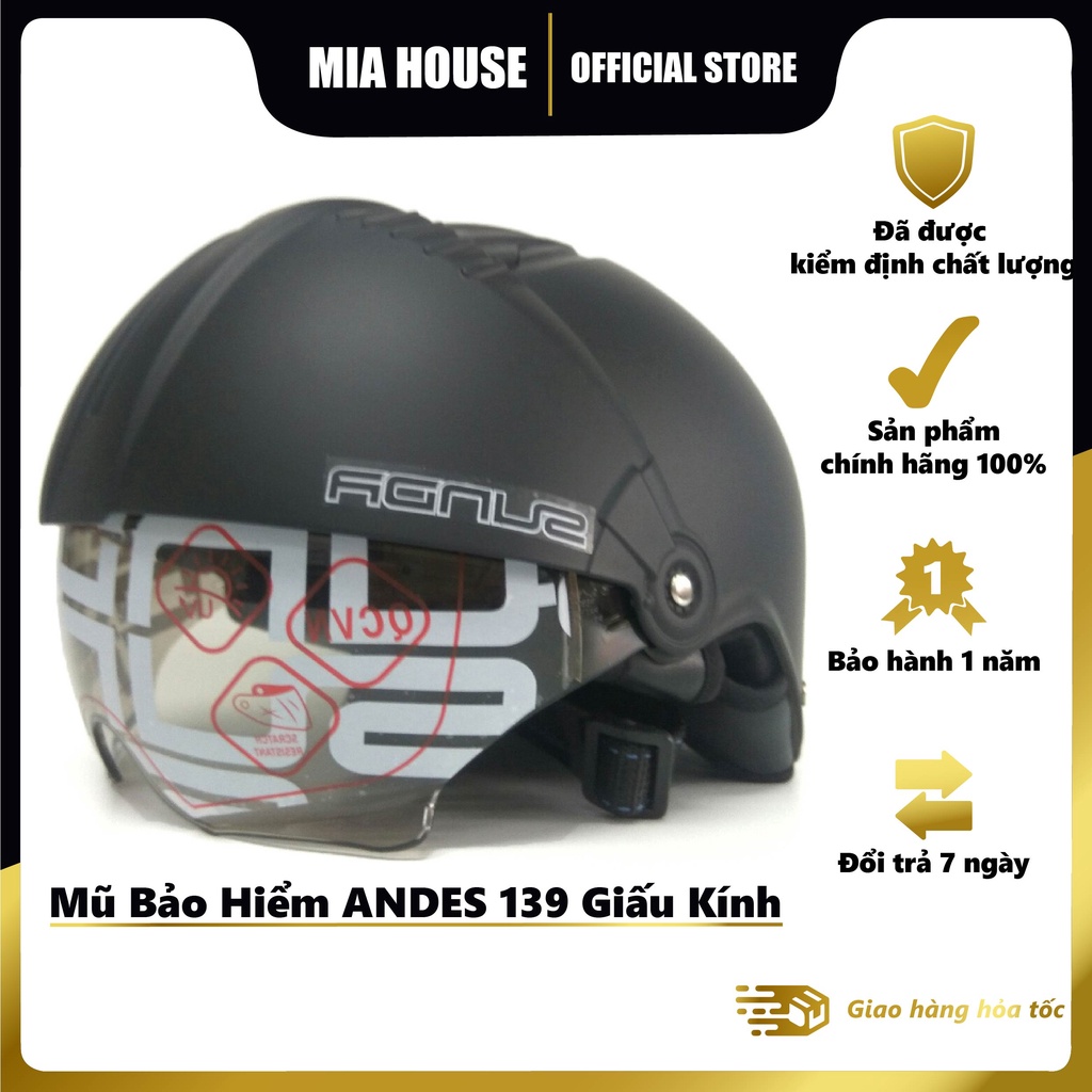Mũ bảo hiểm nửa đầu giấu kính - kính âm SUNDA 135D giấu kính tháo lót - phiên bản cải tiến của Andes 139 - Andes 181