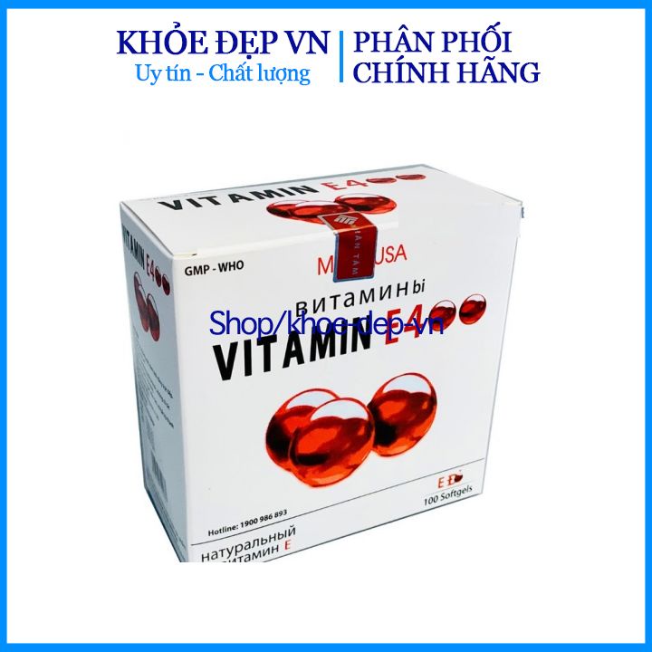 Viên uống đẹp da Vitamin E400 E Đỏ 4000mcg, Aloe vera 500mg - Hộp 100 viên | Thế Giới Skin Care