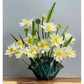 Bình Hoa gốm sứ Bát Tràng hình lá sen♥️ĐỔI TRẢ MIỄN PHÍ NẾU BỂ VỠ♥️ cắm hoa siêu dễ, siêu đẹp tặng kèm miếng định hình