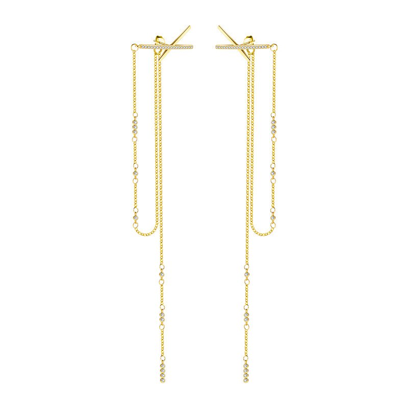 Bông tai mạ bạc 925 dạng dây tua dài đính đá zircon thời trang cho nữ