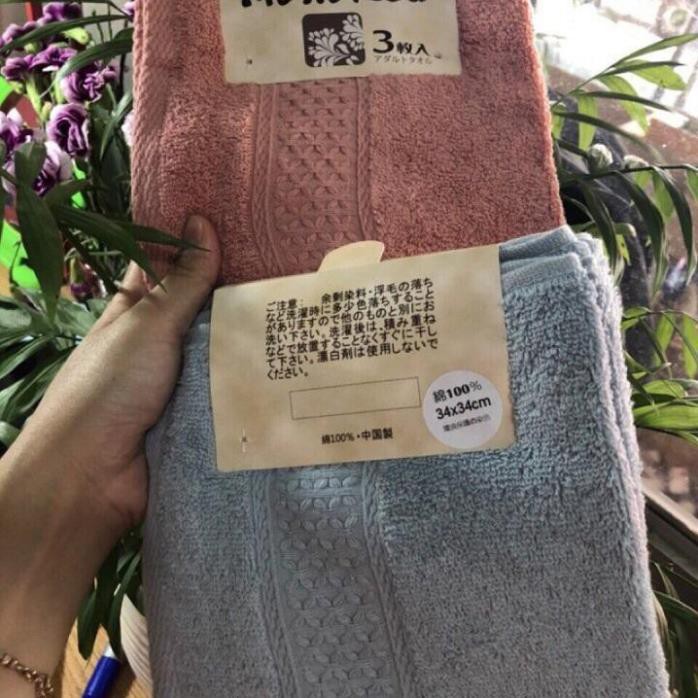 Set 3 Khăn Mặt Xuất Nhật Mono Red Kích thước 34x34cm - Giao màu ngẫu nhiên (#thai)