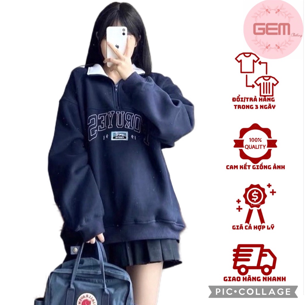 Áo hoodie nỉ dài tay nam nữ cổ bẻ form rộng unisex  Áo sweater dài tay cao cổ ulzzang  Freeship  Sale
