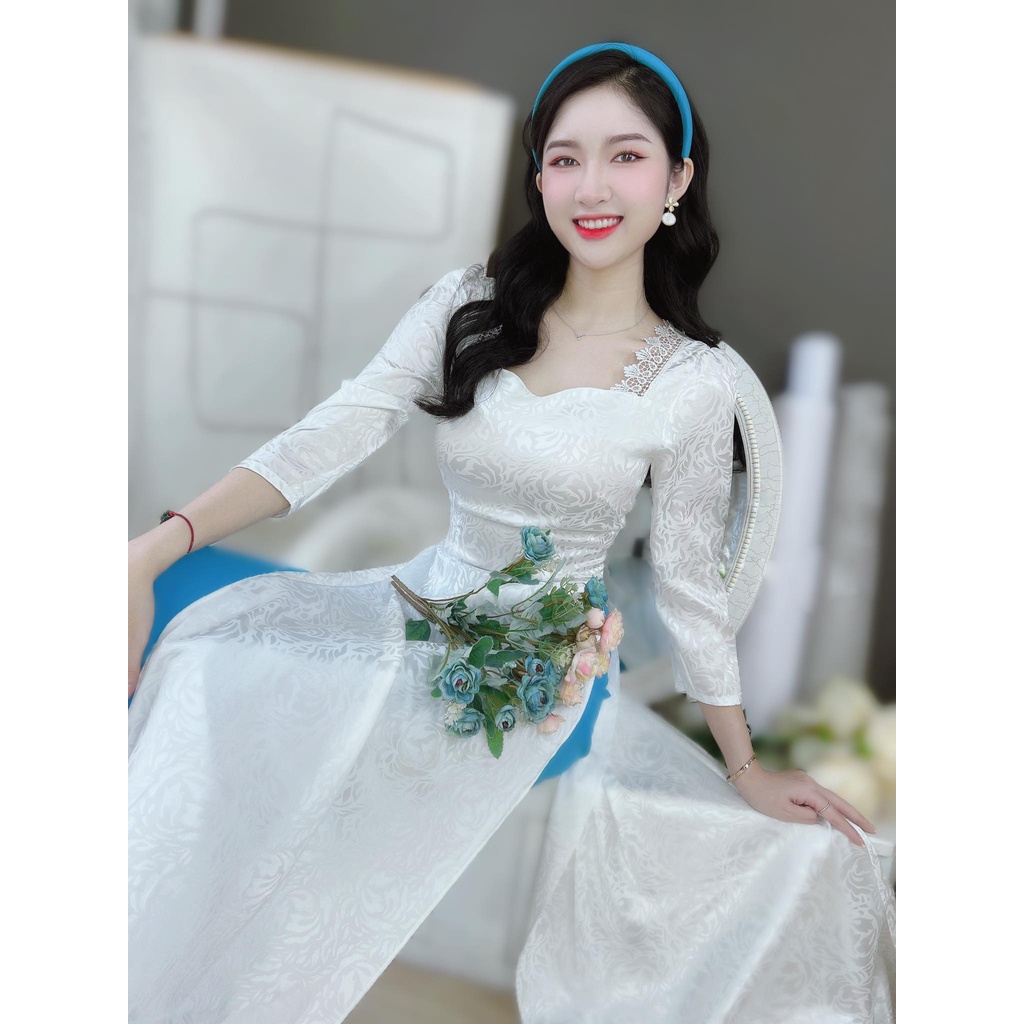 Áo dài cách tân nữ kiểu cổ ren quyến rũ không kèm quần CHUU AD8044