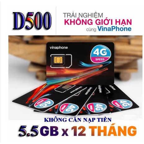 Sim 4G Vinaphone trọn gói 1 năm không nạp tiền có 5,5Gb/tháng x 12 tháng - Sim 4G Vina gói D500