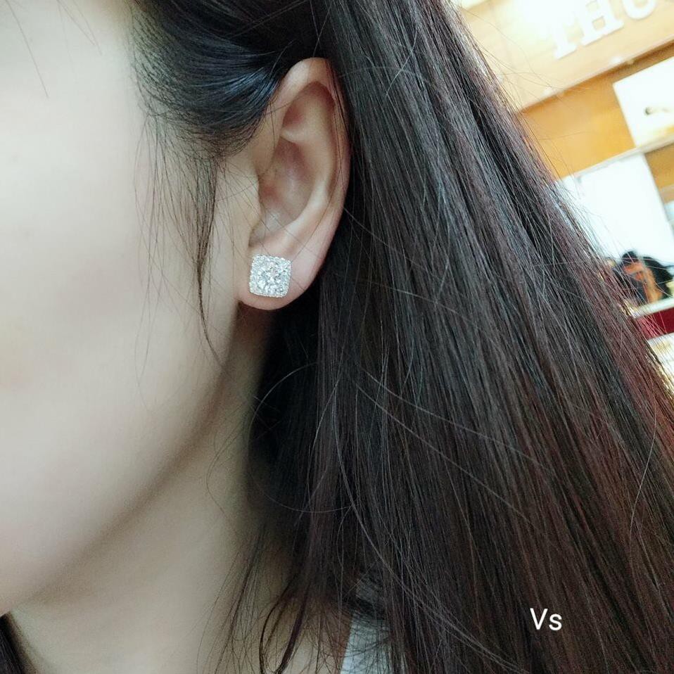 Bông tai nữ bạc thật đính đá vuông trẻ trung, lấp lánh/ Trang sức bạc JQN