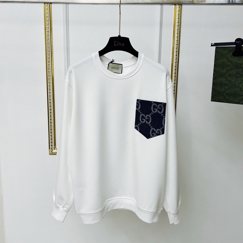 Áo nỉ swearter nam nữ Unisex thêu túi ngực vải bò dệt chữ xích chéo monogram đơn giản dễ phối đồ