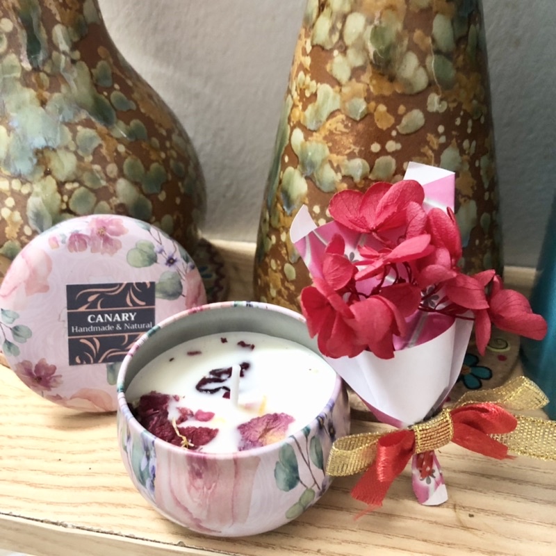 Giftset Nến thơm + bó hoa mini, Nước hoa sáp + bó hoa mini
