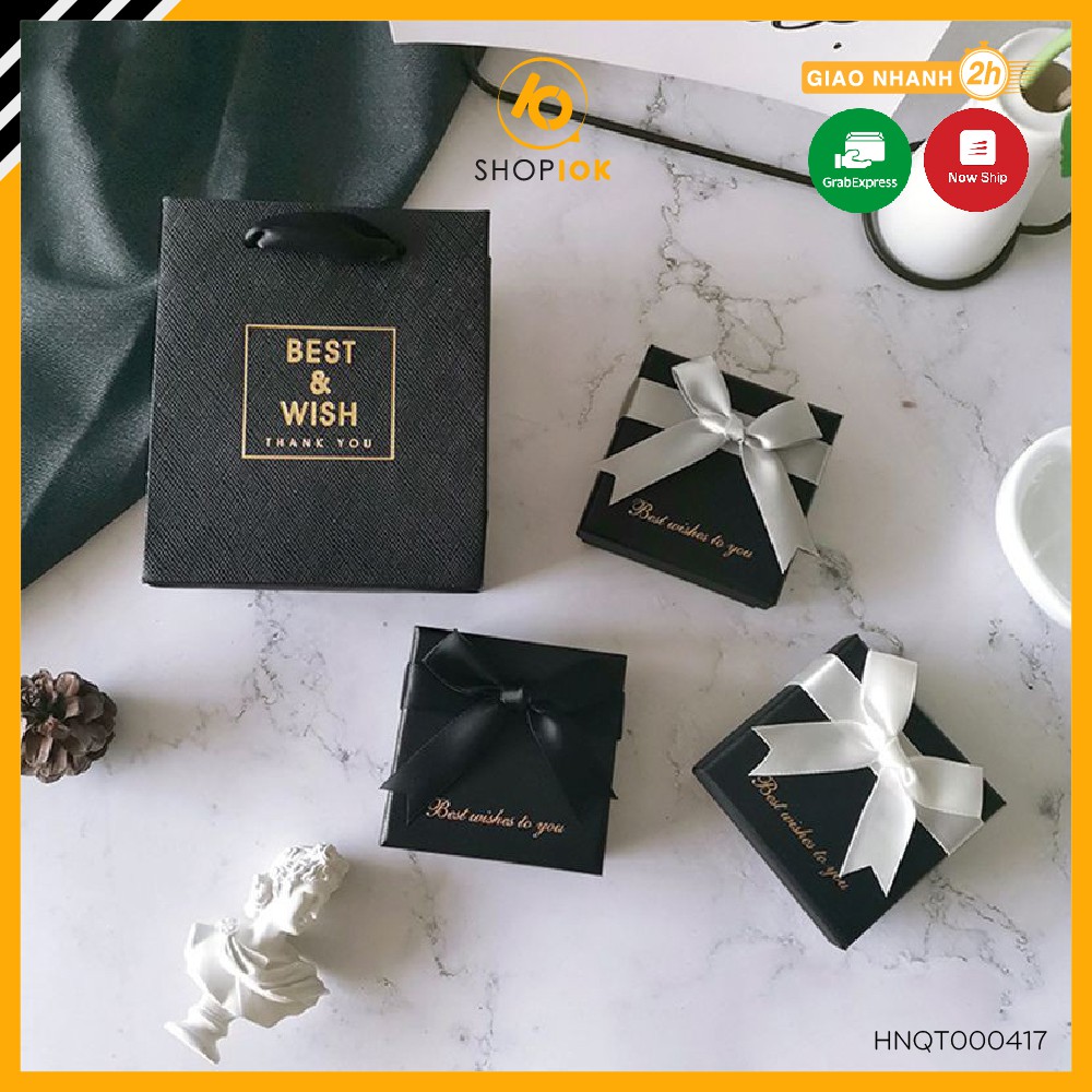 Hộp đựng quà sang trọng có gắn nơ kích thước 4 x 4 x 2,5 cm - HNQT000417