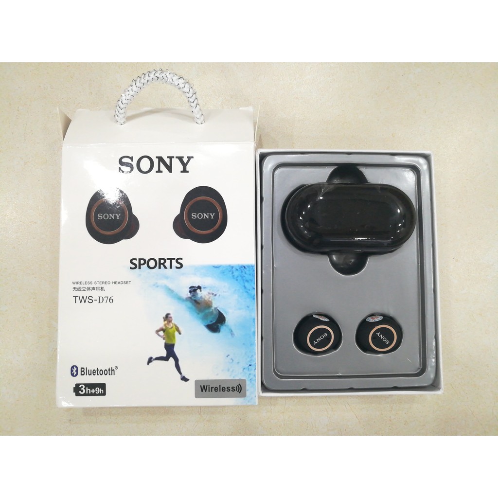 Tai nghe bluetooth Sony TWS D76 cao cấp kiểu airpod 2 tai nhét có dock sạc | BigBuy360 - bigbuy360.vn