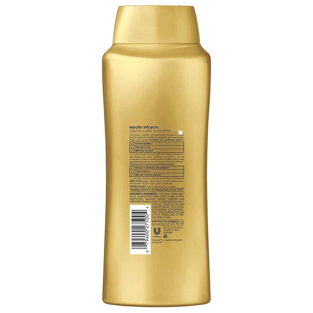 Dầu gội dành cho tóc nhuộm Suave Professionals Keratin Infusion Color Care Shampoo 828ml (Mỹ)