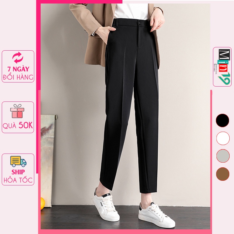 Quần Baggy Nữ MIN19 Quần Tây Nữ Công Sở Lưng Cao Cạp Cao Dáng Dài Bigsize Màu Đen Nâu Be Thời Trang Hàn Quốc