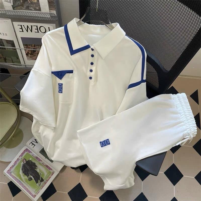 Set polo + short đùi phối xanh phong cách hàn quốc - freesize