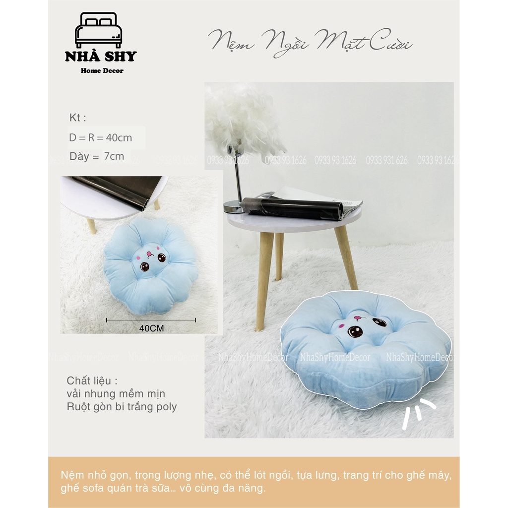 Đệm ngồi bệt hình mặt cười , đệm ngồi bàn trà chất nỉ nhung size đường kính 40cm
