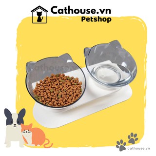 Khay thức ăn đôi hình mèo cute