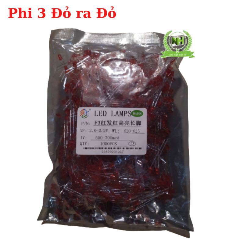 Gói 1000 chiếc Led đủ mầu (Đỏ, Vàng, Xanh Lá , Xanh Dương) 2.0-3.2VDC Loại Tốt