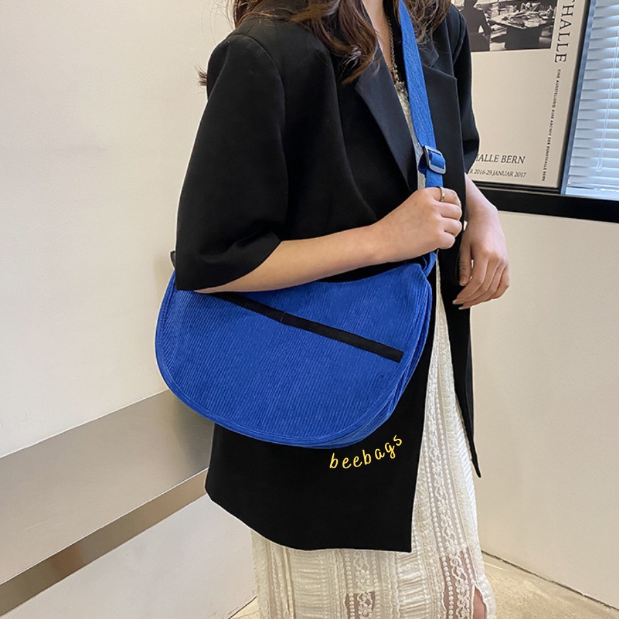 Túi Đeo Chéo Cá Tính Vải Nhung Đi Học, Đi Chơi Phù Hợp Mọi Outfit | TX28 | Túi Xách Unisex Basic Màu Xanh Dương Và Đen