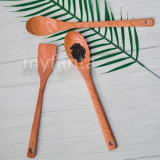 Set 3 muỗng gỗ xào nấu cán dài