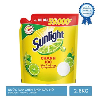 Nước Rửa Chén Sunlight Chanh Công Nghệ Mới Dạng Túi 2.6kg