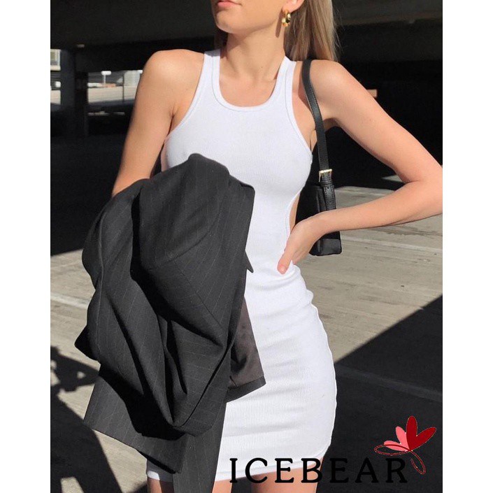 Đầm Không Tay Cổ Chữ U Màu Trơn Thời Trang Mùa Hè Quyến Rũ Cho Nữ