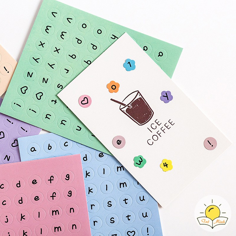 Bộ Sticker chữ cái alphabet, số, ký hiệu trang trí sổ, nhãn dán mũ bảo hiểm, bullet journal