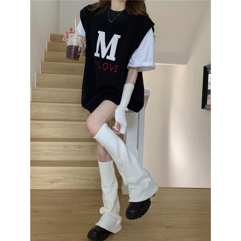 Áo Dệt Kim Sát Nách Dáng Rộng In Chữ Thiết Kế Mới Thời Trang Theo Phong Cách Hàn Quốc