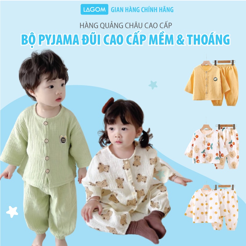 [ĐŨI SỢI TRE] Bộ Dài Tay Bé Trai, Bé Gái Thu Đông | Pijama Cho Bé Vải Đũi Muslin Cao Cấp Lagom