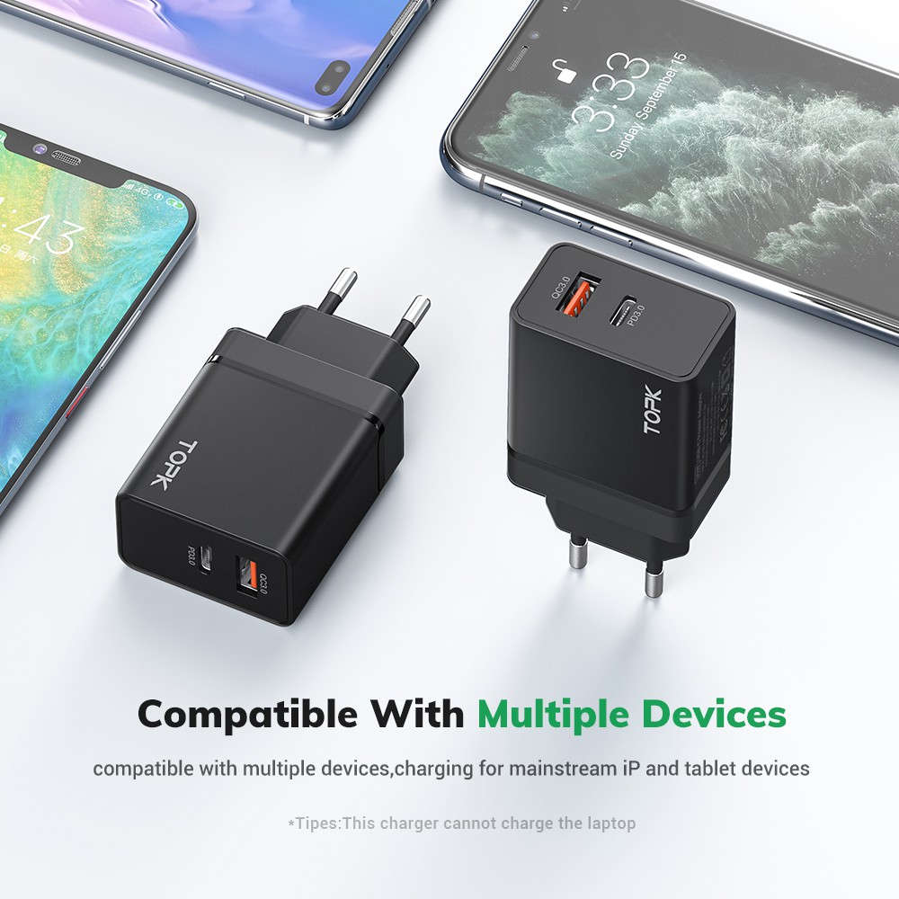 Cốc Sạc Nhanh TOPK B204P Cho Iphone 11 Xiaomi Samsung Huawei Cổng USB 3.0 36w | WebRaoVat - webraovat.net.vn