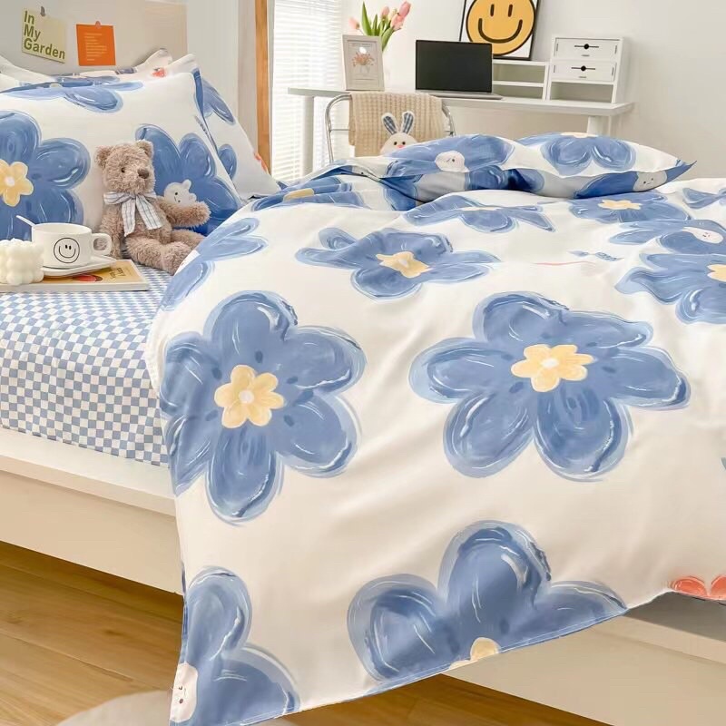 Bộ chăn ga gối cotton poly Hàn Quốc, bộ ga gối cotton 4 món vỏ chăn, ga, vỏ gối mềm mịn
