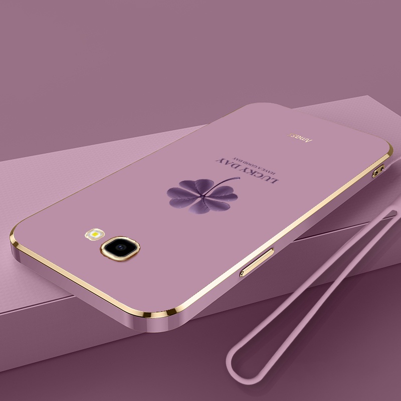 Ốp Điện Thoại Silicon Mạ Viền Họa Tiết Cỏ Bốn Lá Đơn Giản Sang Trọng Cho Samsung Galaxy J4 + J4 Plus J6 J7 Prime J2 Prime