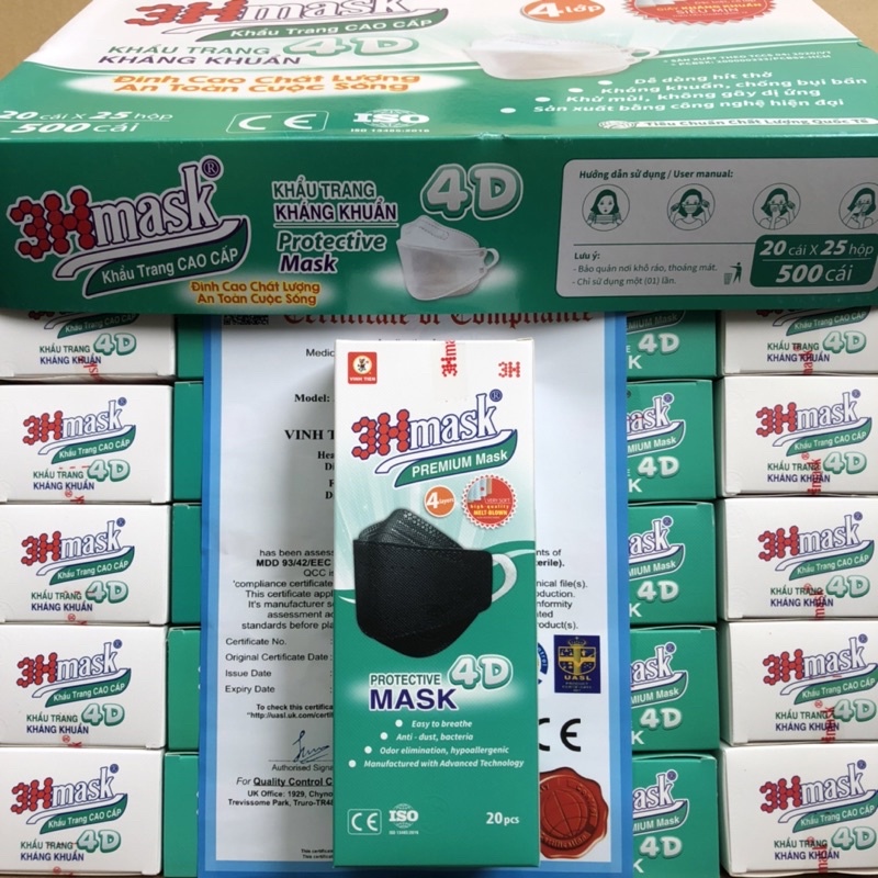 [3Hmask Vĩnh Tiến] Hộp 20 khẩu trang KF94 Quai Vải Không Đau Tai