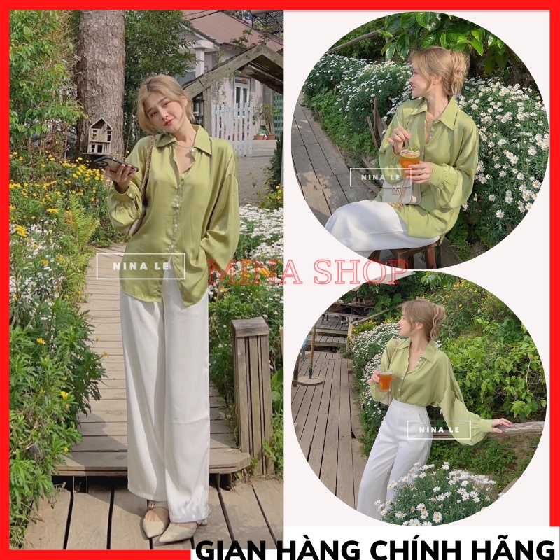 Set Bộ Áo Sơ Mi Xanh Bơ Quần Kaki Trắng Xinh Xắn MÂY_1989