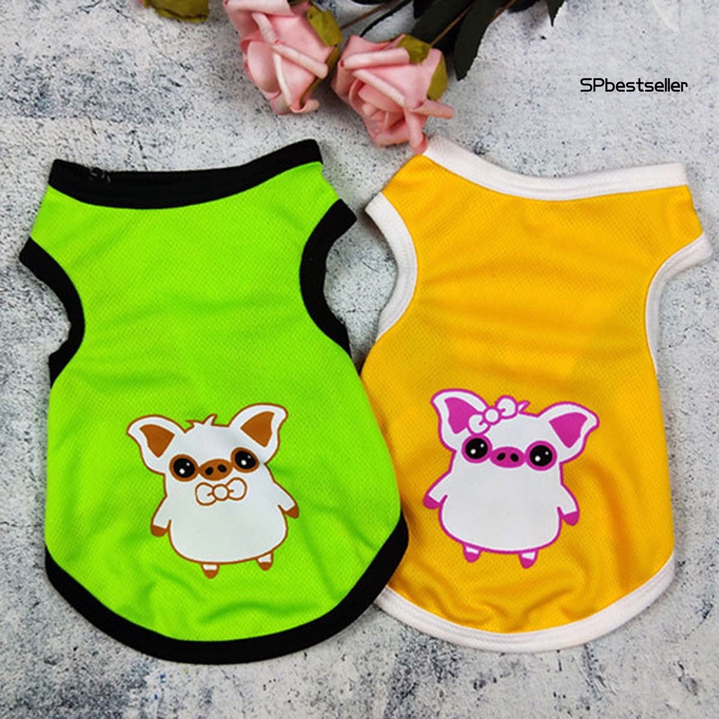 Áo sát nách in họa tiết hoạt hình phối lưới thoáng khí thời trang mùa hè cho thú cưng