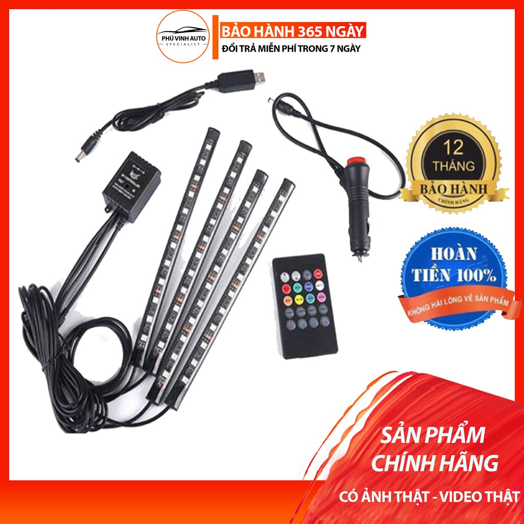 Đèn Led Gầm Ghế Ô Tô, xe hơi🍀FREESHIP🍀 loại 12 Led có điều khiển từ xa, cảm ứng âm thanh nhấp nháy theo nhạc