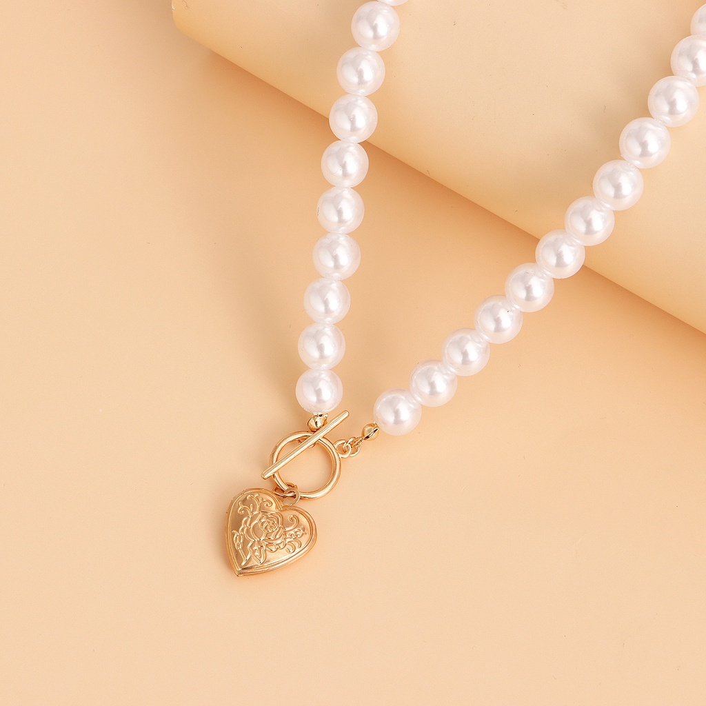 (0740) Vòng Cổ Choker Ngọc To Khoá Tim Nổi Bật