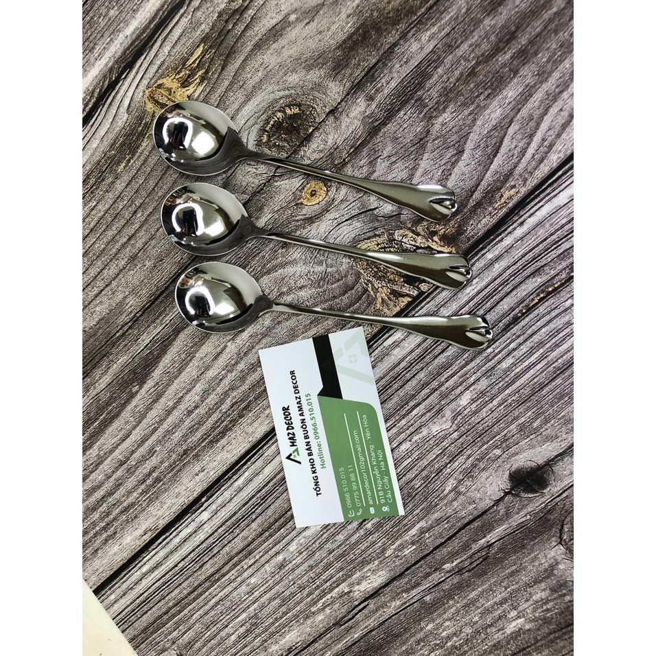 Muỗng thìa inox cán dài giọt nước GN153517 phong cách Hàn Quốc cao cấp sáng bóng bền đẹp an toàn cho sức khỏe