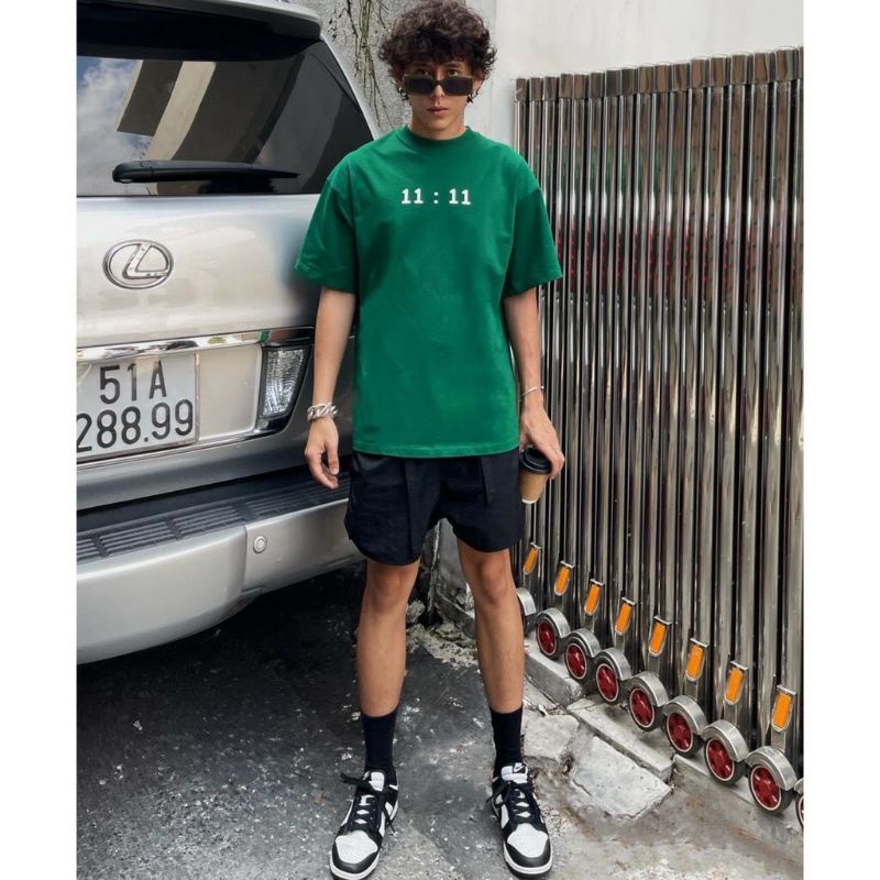 Set Thun 11:11; 1997 Hè Unisex Nam NữBộ đồ quần short kèm áo phông form rộng tay lỡ kiểu dáng đường phố; thể thao