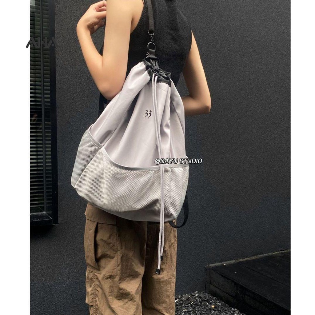 AHA OFFICIAL Ba Lô Nylon Xám Sức Chứa Lớn In Ba Chiều Dán Ba Chiều Đường Phố