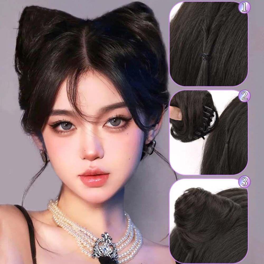 Qqmall Kẹp Tóc Giả Kẹp Thẳng Có Tai Mèo Chignon Cho Nữ