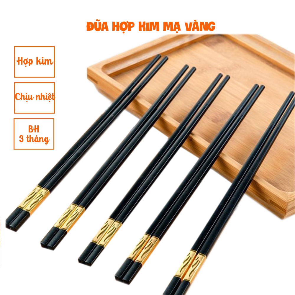 Đũa hợp kim mạ Vàng phong cách thượng lưu TẶNG KHĂN- BH 1 năm - Chống mốc, chịu nhiệt, chống gãy - KAIZO MART