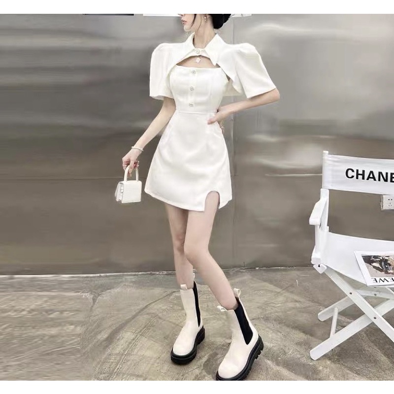 Set đầm đi tiệc Hana (có bigsize ) hai dây phối khoác sơmi cutout ❤️