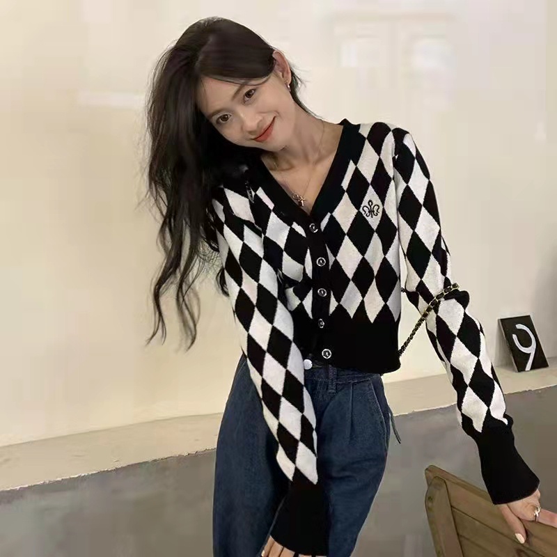 Áo khoác cardigan SUXI dệt kim tay dài cổ chữ v phong cách thời trang retro hàn quốc