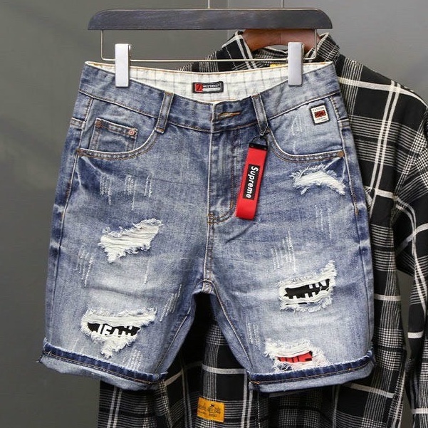 Quần short jean nam màu xanh rách, quần đùi nam chất vải denim co dãn nhẹ SOLO SHOP M261