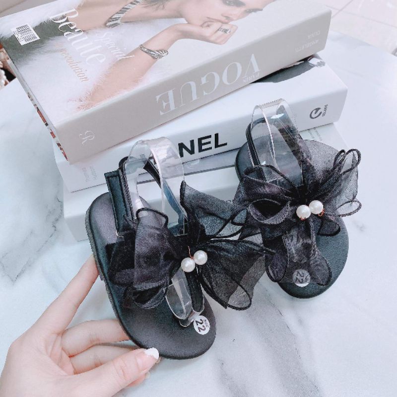 Sandal - Quai hậu xỏ ngón phối nơ bé gái (size 20 đến 35)