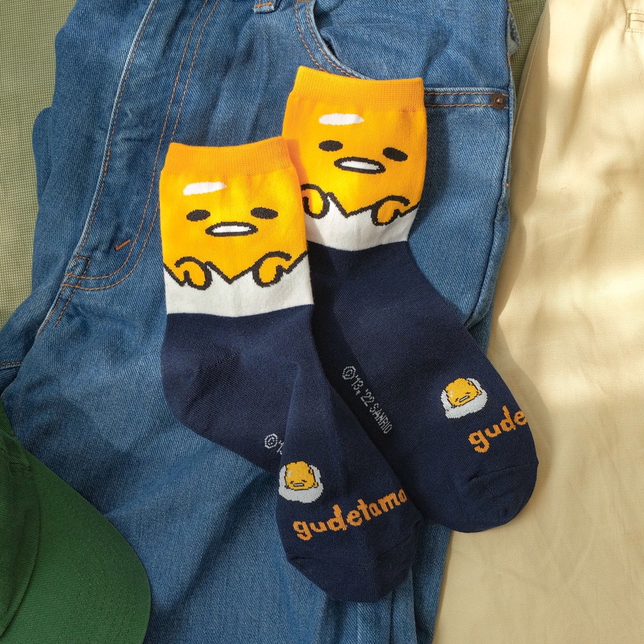 GUDETAMA FACE CREW - Tất vớ cao cổ unisex nhân vật hoạt hình Trứng Lười, bản quyền chính hãng nhập khẩu Hàn Quốc