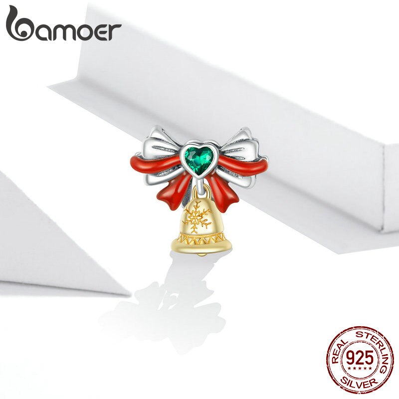 Hạt Cườm Bamoer SCC1668 Chính Hãng Bạc Thật 925 Hình Chuông Giáng Sinh Kim Loại Làm Vòng DIY